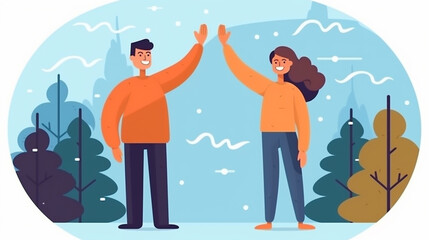 Two Friends Giving High Five Flat Design