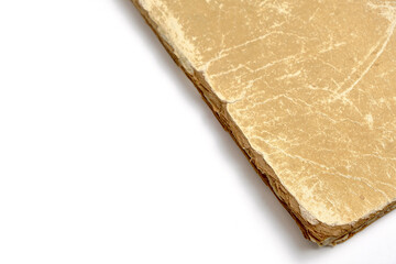 Old shabby book cover white background.