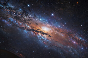Colorful space galaxy cloud nebula. Stary night cosmos. Universe science astronomy. Supernova background wallpaper. Generative Al

