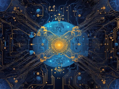 a close up of a computer circuit board, digital art , shutterstock, digital art, quantum computing, quantum technology, generative technology, generated ai