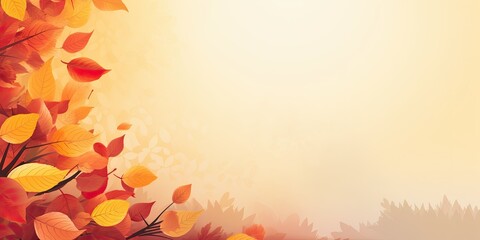 seasonal Background with Long Horizontal Border of Falling Golden, Red, and Orange Colored Leaves - Welcoming the Arrival of Autumn   Generative AI Digital Illustration