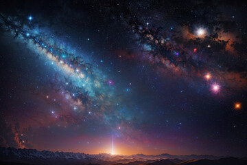 Fototapeta premium Colorful space galaxy cloud nebula. Stary night cosmos. Universe science astronomy. Supernova background wallpaper. Generative Al