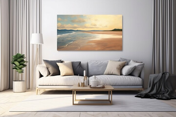 beach mural in living room generative AI
