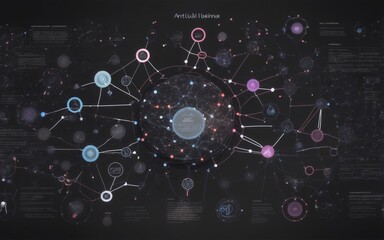 Obraz premium a close up of a diagram on a black background, digital art by trending on Artstation, analytical art, digital nodes, abstract art representing data, data visualization, generated ai