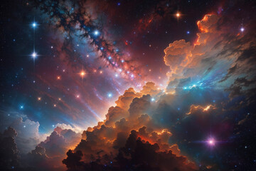Fototapeta na wymiar Colorful space galaxy cloud nebula. Stary night cosmos. Universe science astronomy. Supernova background wallpaper. Generative Al