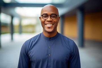 smiling african american man in eyeglasses at office