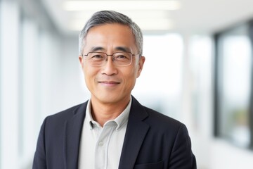 Fototapeta premium asian senior business man in suit and eyeglasses looking at camera