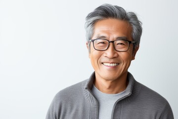 Portrait of asian senior man in grey sweater and eyeglasses