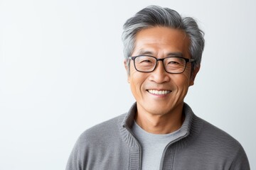Fototapeta premium Portrait of asian senior man in grey sweater and eyeglasses