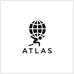 Atlas logo icon. geometric Atlas god lifting globe. black logo icon design illustration