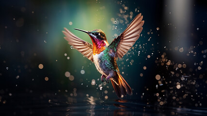 Seltener Kolibri Eisvogel fliegt über dem Wasser in Zeitlupe Zeitraffer Nahaufnahme, ai generativ - obrazy, fototapety, plakaty