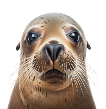 Sea Lion Face Shot Isolated on Transparent Background - Generative AI

