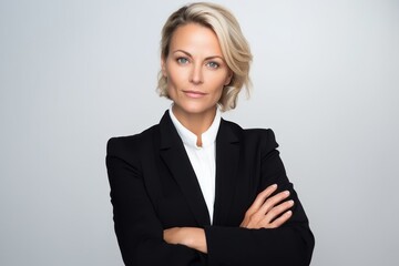 Obraz premium Portrait of a confident businesswoman standing with arms crossed over white background
