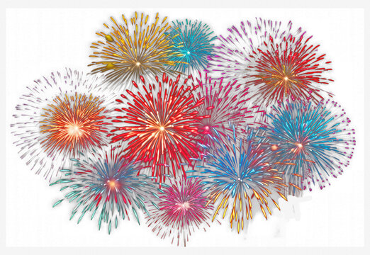 Colorful Fireworks Isolated on Transparent Background - Generative AI
