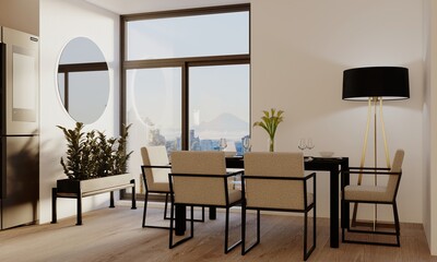 Cozy dining room with table with perfect view