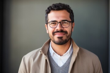 Obraz premium Portrait of handsome young man with eyeglasses against grey background