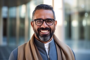 Obraz premium Portrait of smiling mature man with eyeglasses in the city