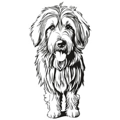 Bearded Collie dog black drawing vector, isolated face painting sketch line illustration ready t shirt print