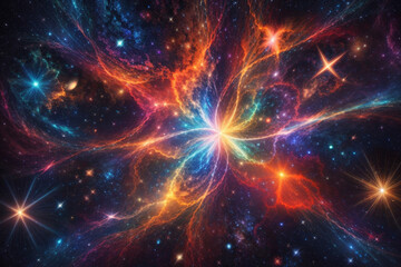 Fototapeta premium Colorful space galaxy cloud nebula. Stary night cosmos. Universe science astronomy. Supernova background wallpaper. Generative Al