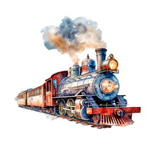 Naklejka premium Christmas train express watercrolor winter holidays illustration. AI generative isolated illustration.
