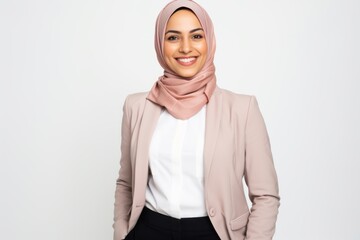 Portrait of a happy muslim businesswoman isolated on a white background