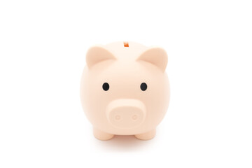 Piggy bank isolated on white background. Saving pig, small money box, planning home finances concept.