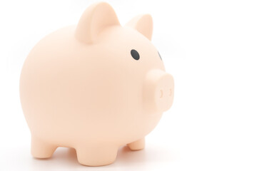 Piggy bank isolated on white background. Saving pig, small money box, planning home finances concept.