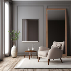 Fototapeta premium Modern living room with chair and table, Frame mockup 