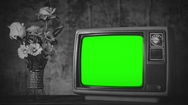 Classic television with green screen. Suitable for showing a snippet of memories.