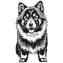 Finnish Lapphund dog t shirt print black and white, cute funny outline drawing vector realistic breed pet
