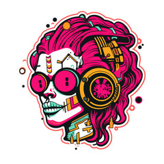 cyberpunk grunge cybernetic hacker lady futuristic - by generative ai