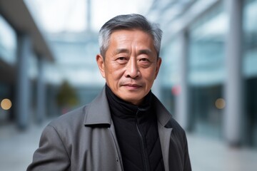 Portrait of an asian senior man looking at camera in the city