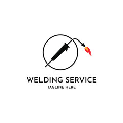Welding torch shape circle with spark logo design creative idea. Welder tool vector design