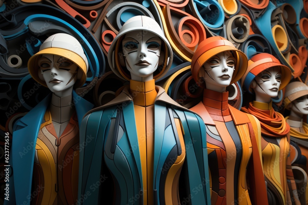 Aufkleber a group of mannequins dressed in different colors. generative ai. visualization of gender spectrum