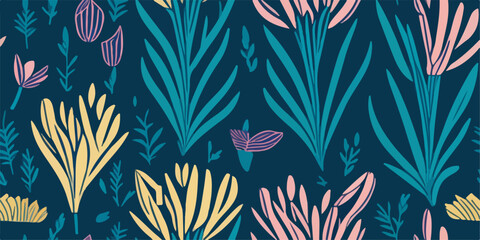 Fototapeta na wymiar Blossoming Spring, Vector Illustration of Tropical Paradise Tulip Pattern