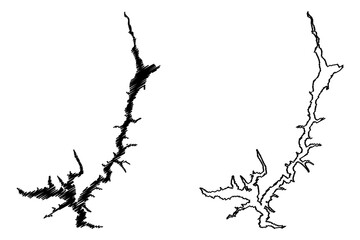 Lake Trinity Reservoir (United States of America, North America, us, usa, California) map vector illustration, scribble sketch Clair Engle Dam map