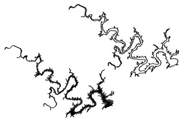 Lake Travis Reservoir (United States of America, North America, us, usa, Texas) map vector illustration, scribble sketch Mansfield Dam map
