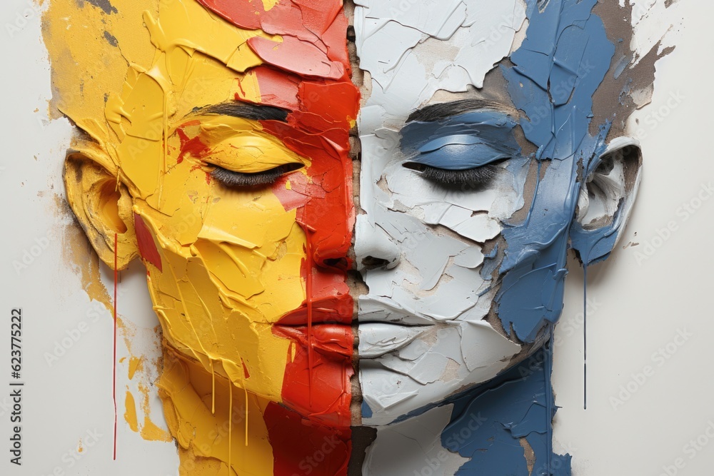 Poster a close up of a person's face with paint on it. generative ai. visualization of gender spectrum