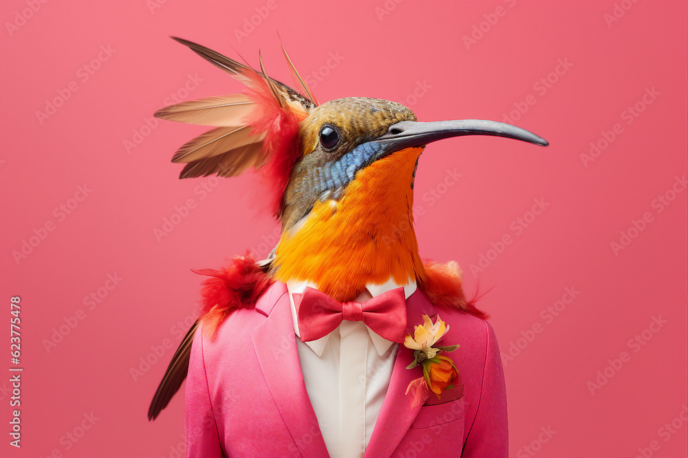 Aufkleber artwork magazine imagination picture of glamour gentleman bird instead head made with generative ai 