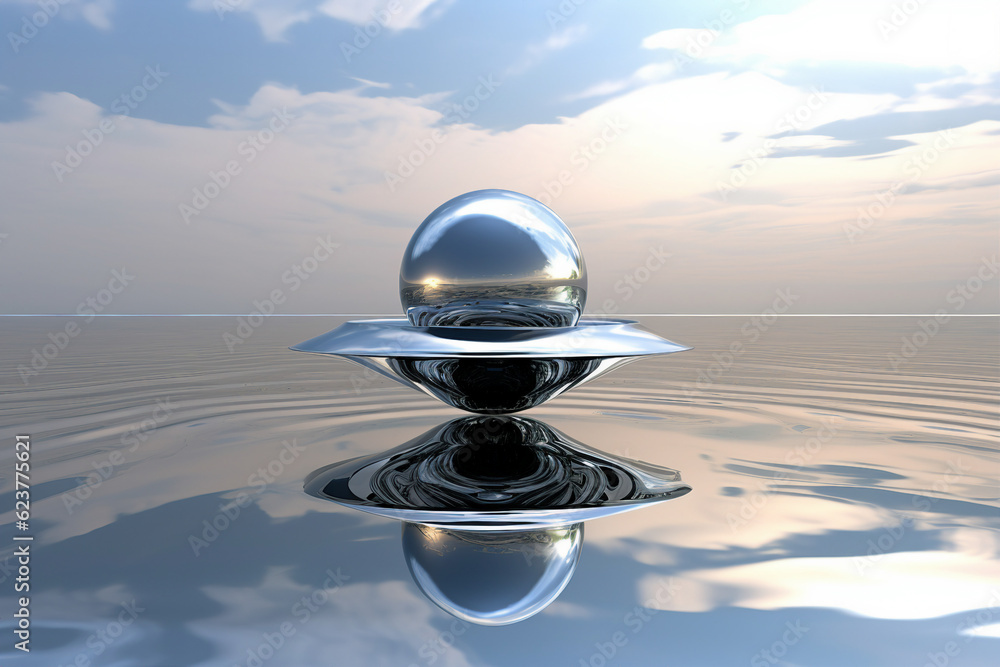 Aufkleber Wallpaper picture 3d render of metallic decorative objects element made of reflective material with textured surface created generative ai