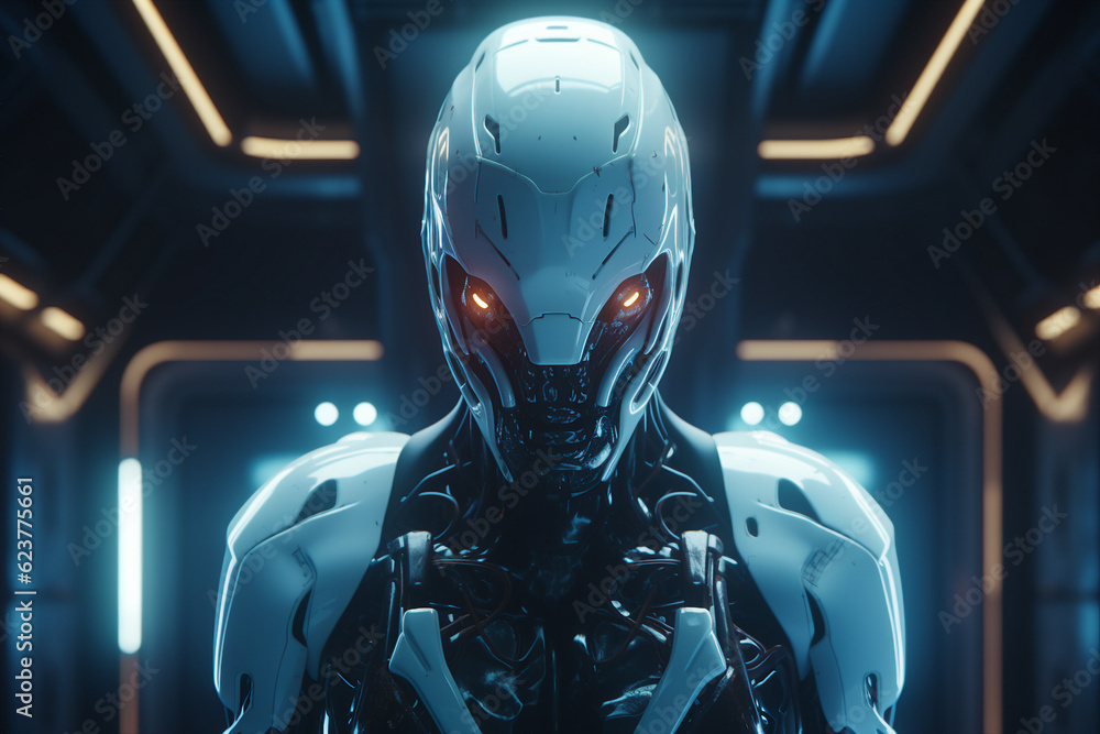 Poster photo collage 3d humanoid robot movie game hero generative ai machine digital future engineering on 