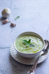 cold cucumber soup with mint and garlic