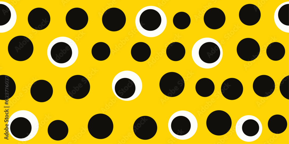 Poster black circles on a yellow background. vector pattern of circles.