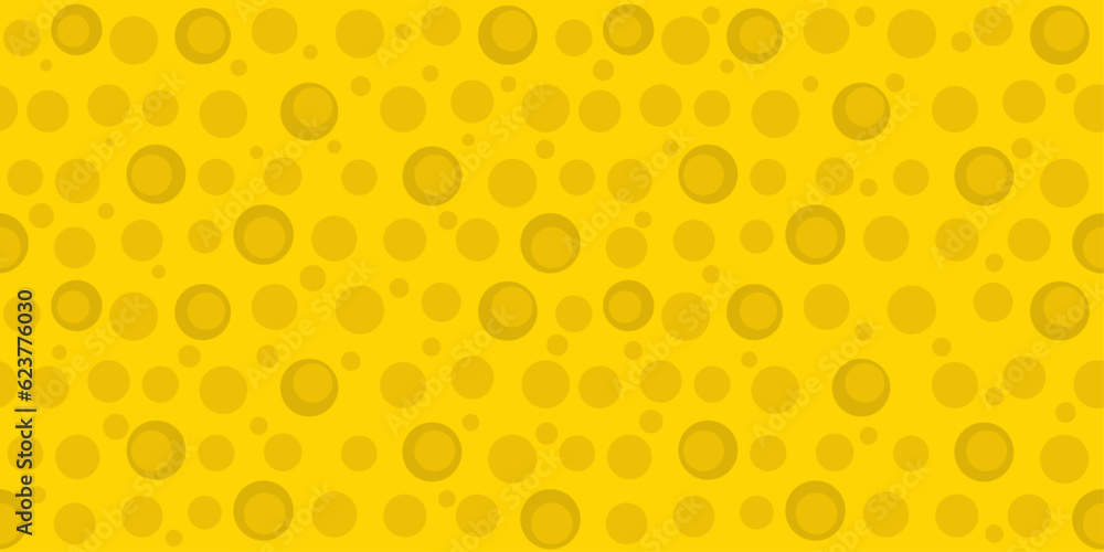 Leinwandbilder Yellow background with white circles randomly placed. Seamless vector pattern with circles. Cheese pattern seamless.