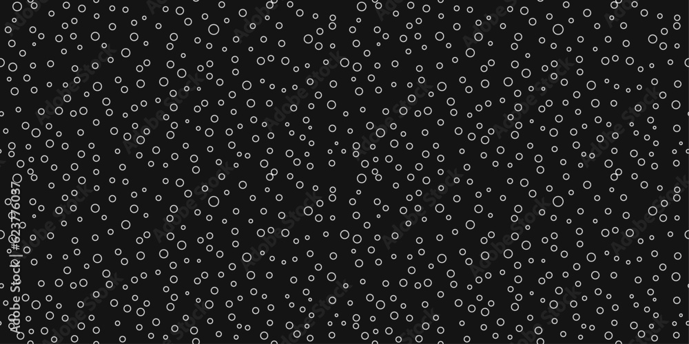 Poster Black background with white rings randomly placed. Seamless vector pattern with rings.
