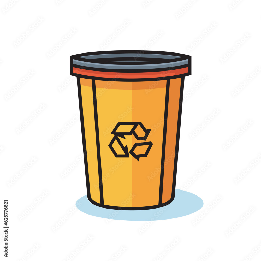 Poster vector of a flat vector icon of a trash can with a recyclable sign, representing recycling and waste