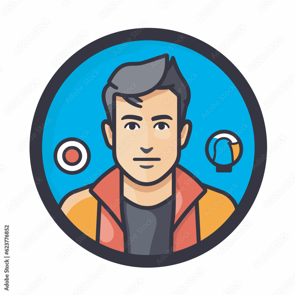 Poster vector of a man surrounded by circles in a flat icon style