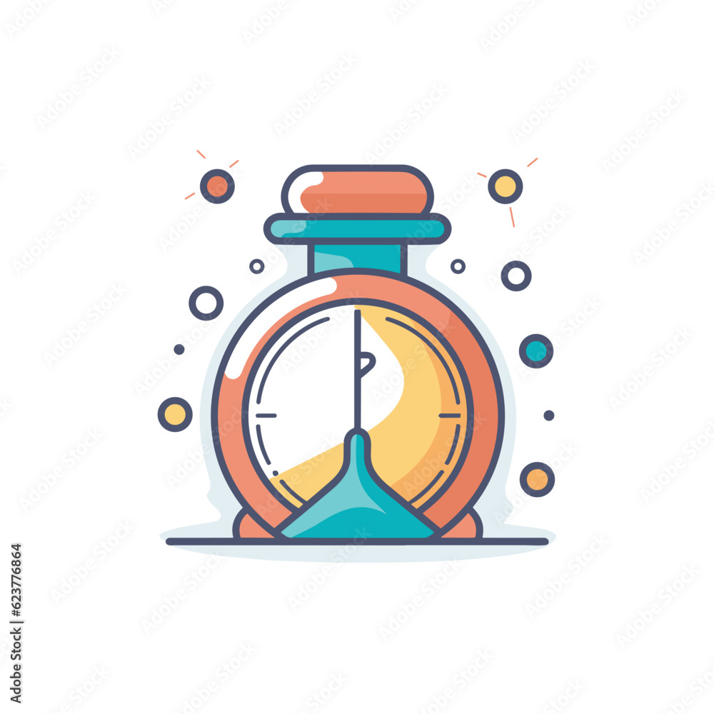 Poster vector of an alarm clock with colorful bubbles floating around it