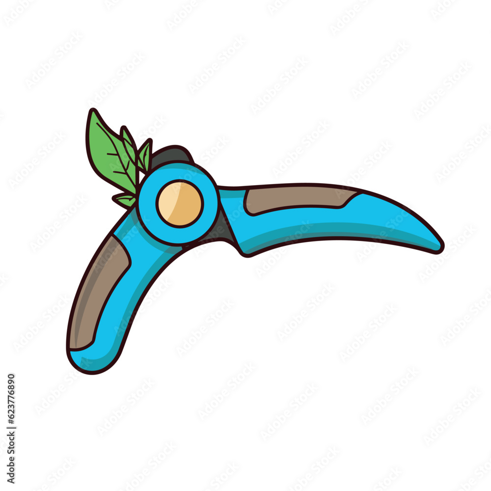 Aufkleber vector of a flat icon vector of a blue pair of scissors with a green leaf on it