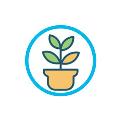 Fototapeta na wymiar Vector of a flat vector icon of a potted plant in a blue circle